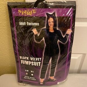 SPIRIT Halloween Black Velvet Jumpsuit Cat Women’s Costume Size Small Dress Up